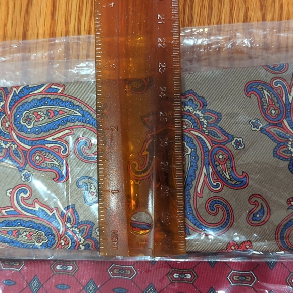 Four brand new 2.75" thin ties. All red & blue & white, 2 have tan/gold. - Picture 2 of 6